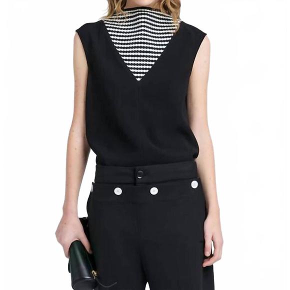 NEW PROENZA SCHOULER matte viscose crepe prescott top in black multi